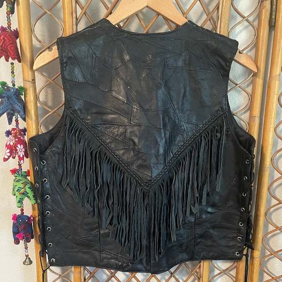 Vintage Italian Stone Design Leather Fringe Biker Vest - Picture 6 of 6